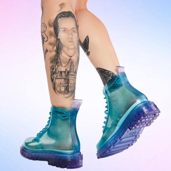 Hard To Find Melissa Coturno Transparent Jelly Combat Boots - Picture 2 of 11